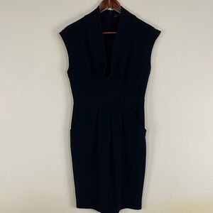 Zara Black Sleeveless Plunge Cowl-Neck Mini Dress, Knee Length
